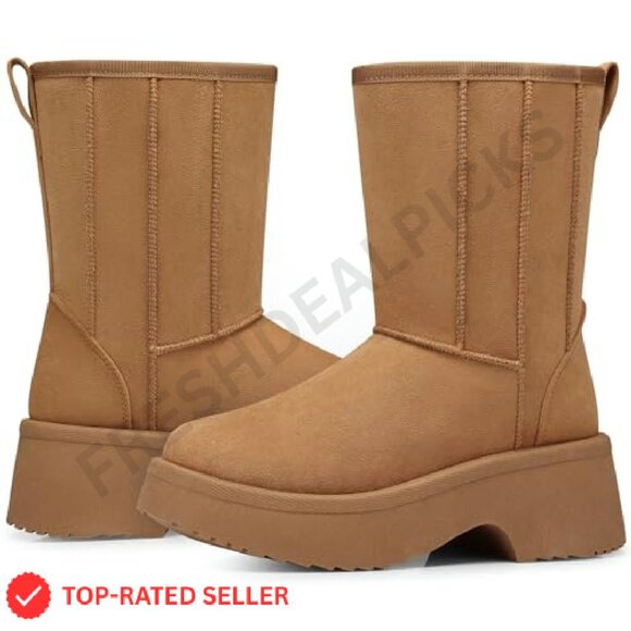 Suede Fur Lined Platform Snow Boots Waterproof Anti-Slip Winter Ankle Boots - Picture 2 of 8